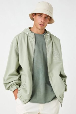 Hooded Denim Jacket Zipper Detail