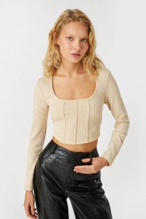 Long Sleeve T-Shirt Crop Square Collar