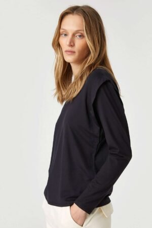 Long Sleeve T-Shirt Round Neck Shoulder Detailed