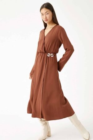 Midi Length Dress Wrapped Button Detailed