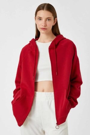 Oversize Zippered Sweatshirt Hooded Pocket Fleece Inside