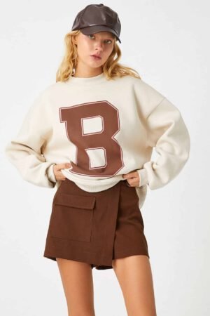 Printed College Sweatshirt Crew Neck Long Sleeve Fleece Inside