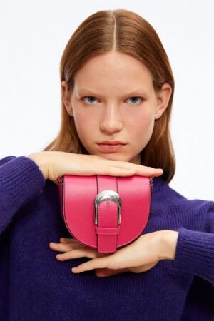 Women's Buckled Shoulder Bag Leather Look